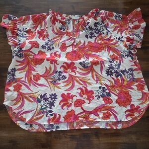 Floral Women's Top With Flutter Sleeves, 3xl, Cynthia Rowley Boho